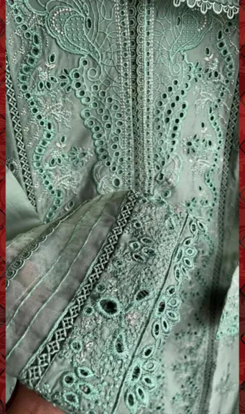 Pakistani Original Hayat’s Luxury Embroidered Stitched Cotton 3Pcs _ Pastel Mint 